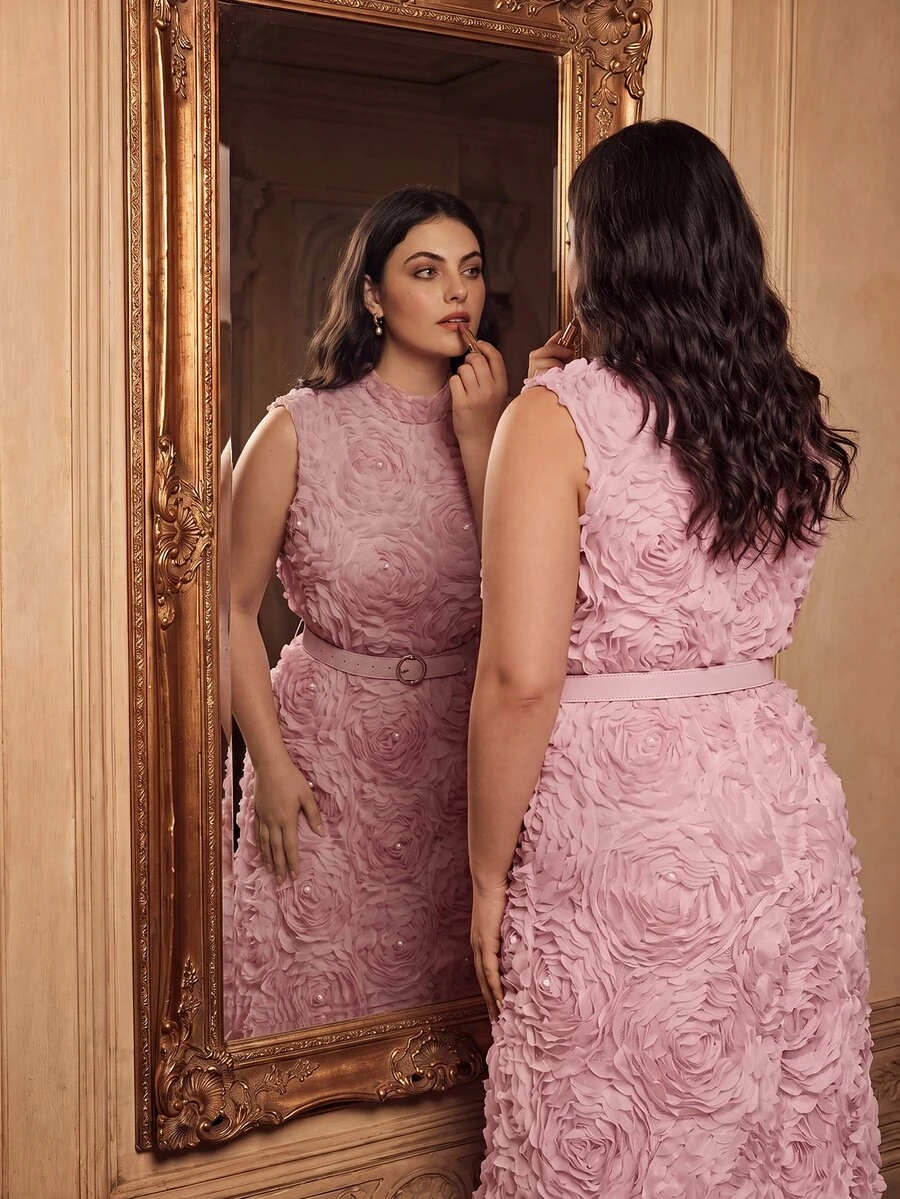 Anewsta New Arrival Plus Size Women Elegant Romantic Rose 3D Dress - Pink - View 1