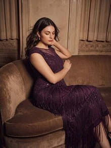Anewsta Women's Plus Size Best-Selling Bohemian Style High-End Banquet Patchwork Tassel Beaded Dress Party Vacation Evening Gown - Red Violet - View 5