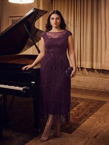 Anewsta Women's Plus Size Best-Selling Bohemian Style High-End Banquet Patchwork Tassel Beaded Dress Party Vacation Evening Gown - Red Violet - View 7