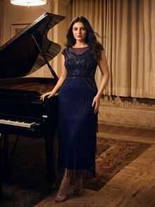 Anewsta Plus Size Women's High-End Bohemian Style Banquet Dress With Patchwork, Tassel And Beaded Design - Blue - View 3