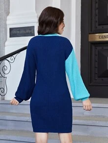 Teen Girl Two Tone Cable Knit Sweater Dress - MultiWarna - View 2