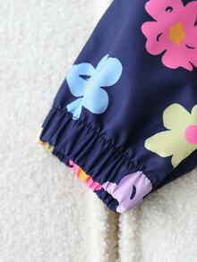 Tween Girl Fall Clothes Cute Cool Casual Hooded Jacket, Navy Blue Hand-Painted Flower Pattern, Zipper Front, School Daily, Autumn - Navy Blue - View 7