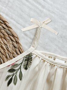 SHEIN Vintaside Kids 女童花卉印花休閒仙女公主風/度假 A 字細肩帶洋裝 夏季 Fleurora 春季優雅 7 歲生日小新娘彩虹 - 白色 - 查看 6