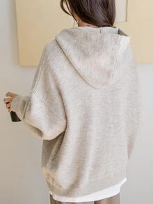 Dazy-Less Solid Color Hooded Sweatshirt Knit Sweatshirt Old Money Style,Fall Clothes Sweatshirt - Grey - View 9