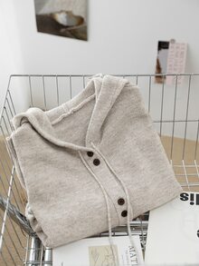 Dazy-Less Solid Color Hooded Sweatshirt Knit Sweatshirt Old Money Style,Fall Clothes Sweatshirt - Grey - View 5