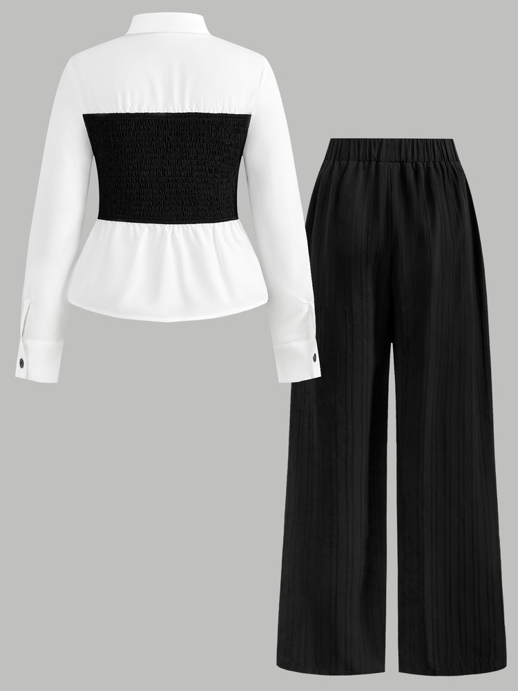 Girlism Kids Tween Girls Black 2 Pieces Shirt Set Long Sleeve Button Down Blouse And Pants Preppy Fall Back To School Casual Outfit - Black and White - View 7