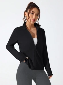Dewbera Dewbera Casual Comfortable Solid Color Stand Collar Sports Jacket - Black - View 6