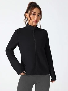 Dewbera Dewbera Casual Comfortable Solid Color Stand Collar Sports Jacket - Black - View 4