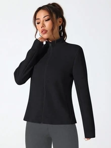 Dewbera Dewbera Casual Comfortable Solid Color Stand Collar Sports Jacket - Black - View 5