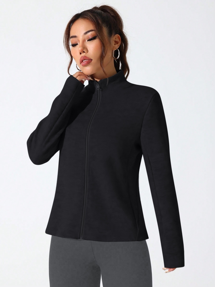 Dewbera Dewbera Casual Comfortable Solid Color Stand Collar Sports Jacket - Black - View 5