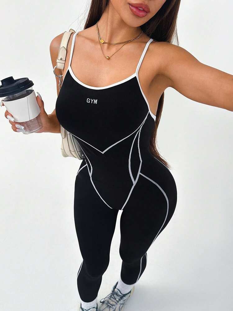 Dewbera Dewbera Women's Casual Athletic Sexy Contrast Color Trim Camisole Jumpsuit Gym Black And White Summer - Multicolor - View 2