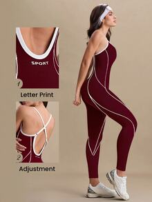 Dewbera Dewbera جمبسوت نسائية متماسكة بتصميم الظهر متقاطع الخطوط، رياضية - عنابي اللون - مشاهدة 4