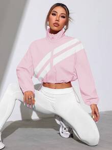 Dewbera Dewbera Spring/Autumn Colorblock Full Zip-Up Jacket With Drawstring Hem - Baby Pink - View 7
