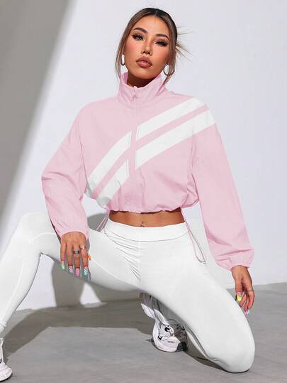 Dewbera Dewbera Spring/Autumn Colorblock Full Zip-Up Jacket With Drawstring Hem