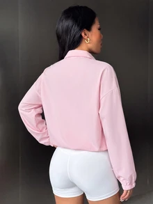 Dewbera Dewbera Spring/Autumn Colorblock Full Zip-Up Jacket With Drawstring Hem - Baby Pink - View 3
