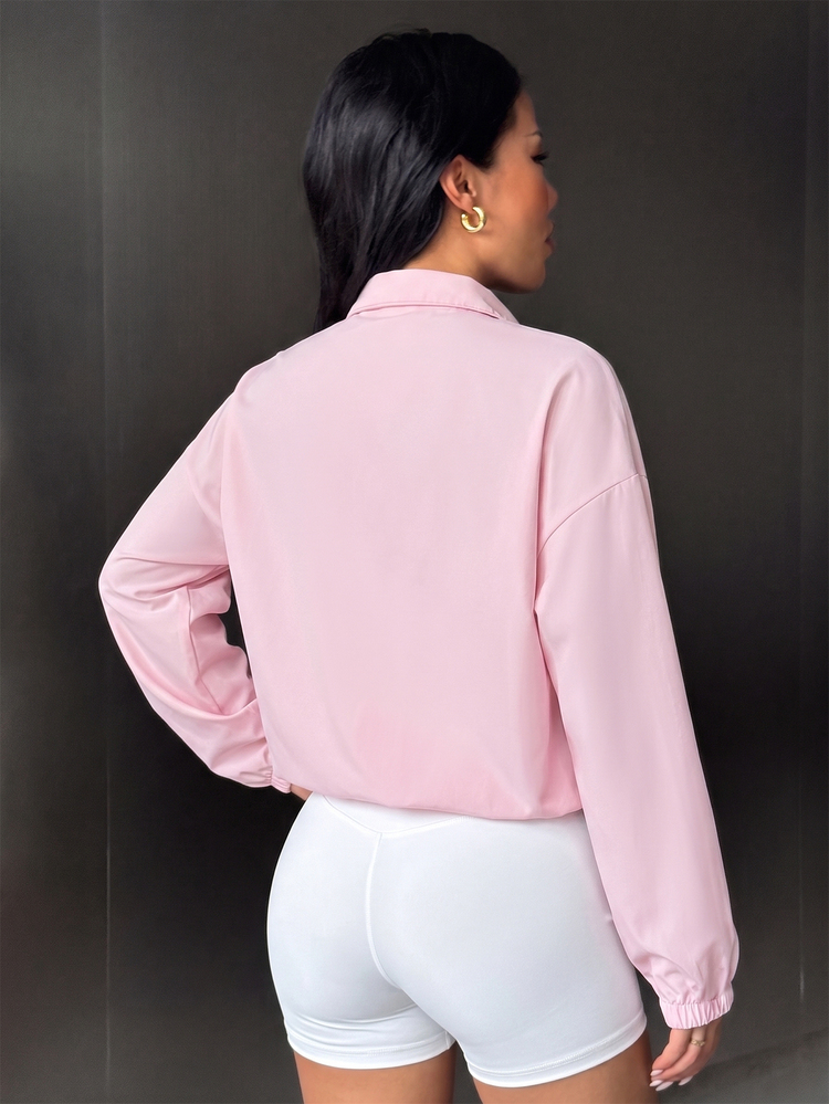 Dewbera Dewbera Spring/Autumn Colorblock Full Zip-Up Jacket With Drawstring Hem - Baby Pink - View 2