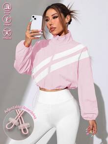 Dewbera Dewbera Spring/Autumn Colorblock Full Zip-Up Jacket With Drawstring Hem - Baby Pink - View 9