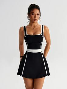 Dewbera Dewbera 1pc Women's Sports Dress With Lining, Black And White, Fitted, Suitable For Running, Fitness, Workout, Yoga Cocktail Party Summer Sexy Elegant - Black - View 5