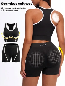Dewbera Dewbera Women's Seamless High Elasticity Contrast Color Aerobic Yoga Fitness Sportswear Set - Black and White - View 2