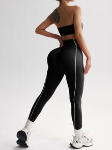 Dewbera Dewbera Sleeveless Micro Crop Strapless Two Pieces Legging Set For Active Lifestyle Workout Gym Yoga Sport,Black And White,Summer,Sexy,Gym - Black - View 8