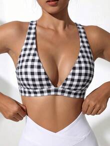 Dewbera Dewbera Plaid Seamless Comfortable Sports Bra - Multicolor - View 4