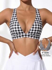 Dewbera Dewbera Plaid Seamless Comfortable Sports Bra - Multicolor - View 5