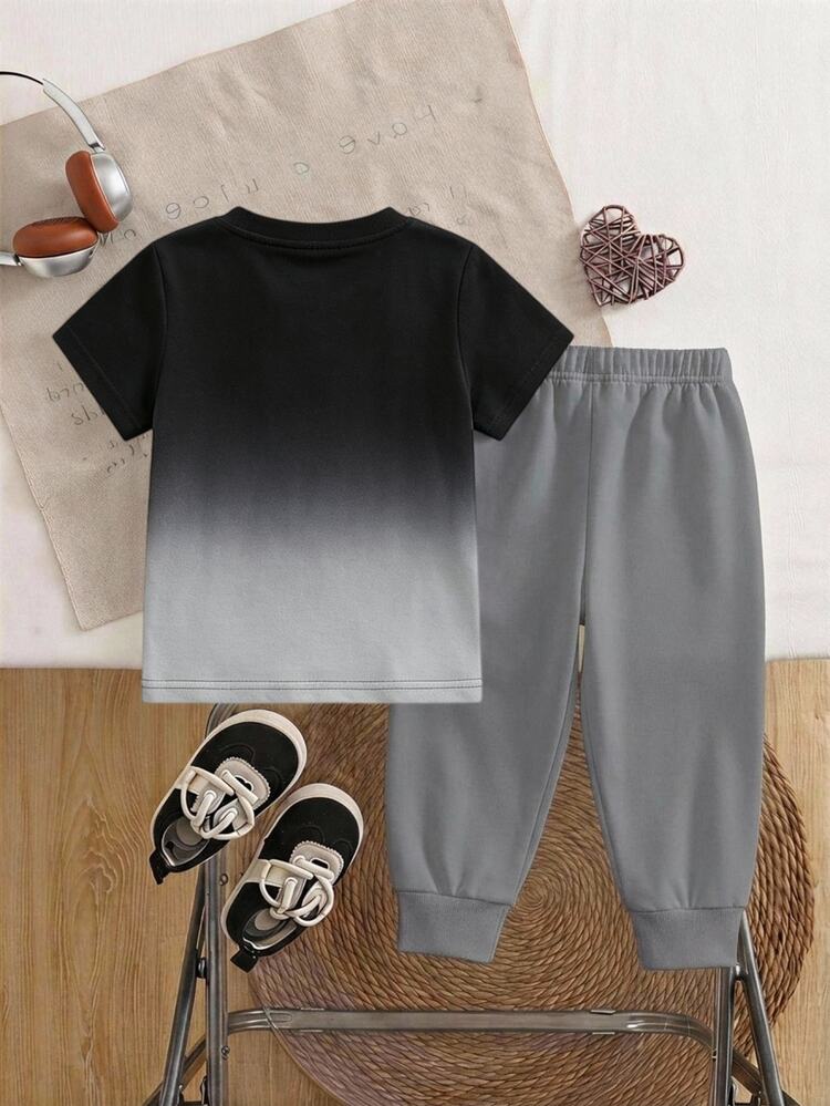 Kids Young Boy Autumn New Casual Minimalist Loose Comfortable Sporty Style Crew Neck Short Sleeve & Long Pants 2 Pieces Set - Multicolor - View 4