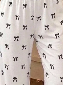 SHEIN Tween女孩長袖長褲蝴蝶結粉色睡衣套裝 - 粉色 - 查看 2