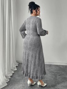 Modelyn Plus Size Women Elegant Bowknot Round Neck Long Sleeve Sweater Dress Fairycore Plus Size European Style - Grey - View 2
