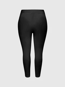 ROMWE Gothic Dark Forest Moth Sun Demon Pentagram Elastic Plus Size Leggings - Black - View 3
