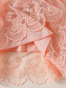 SHEIN 2pcs Baby Girls Tutu Dress Sweet Elegant Peach Coral Ribbed Bow Ruffle Floral Lace Long Sleeve Round Neck Regular Birthday Party Fall Holiday Headband - Pink - View 7