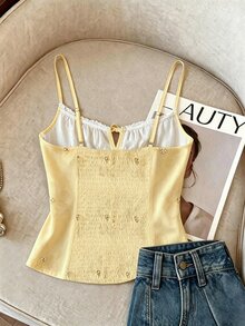 Franclia [Printed Design] Women's Summer Floral Lace Ribbon Tie Strap Camisole - Multicolor - View 3