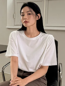 Dazy-Less 纯色圆领T恤，复古风，夏季商务休闲女士工作服 - 白色 - 查看 8