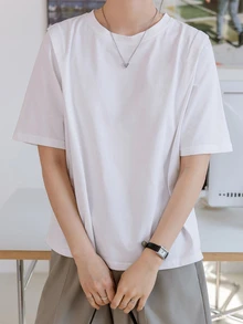 Dazy-Less 纯色圆领T恤，复古风，夏季商务休闲女士工作服 - 白色 - 查看 4