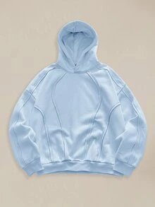 EASEVO Plus Size Men's Casual Daily Vacation Outdoor College Sports Patchwork Reverse Bone Hooded Sweatshirt - Baby Blue - View 1