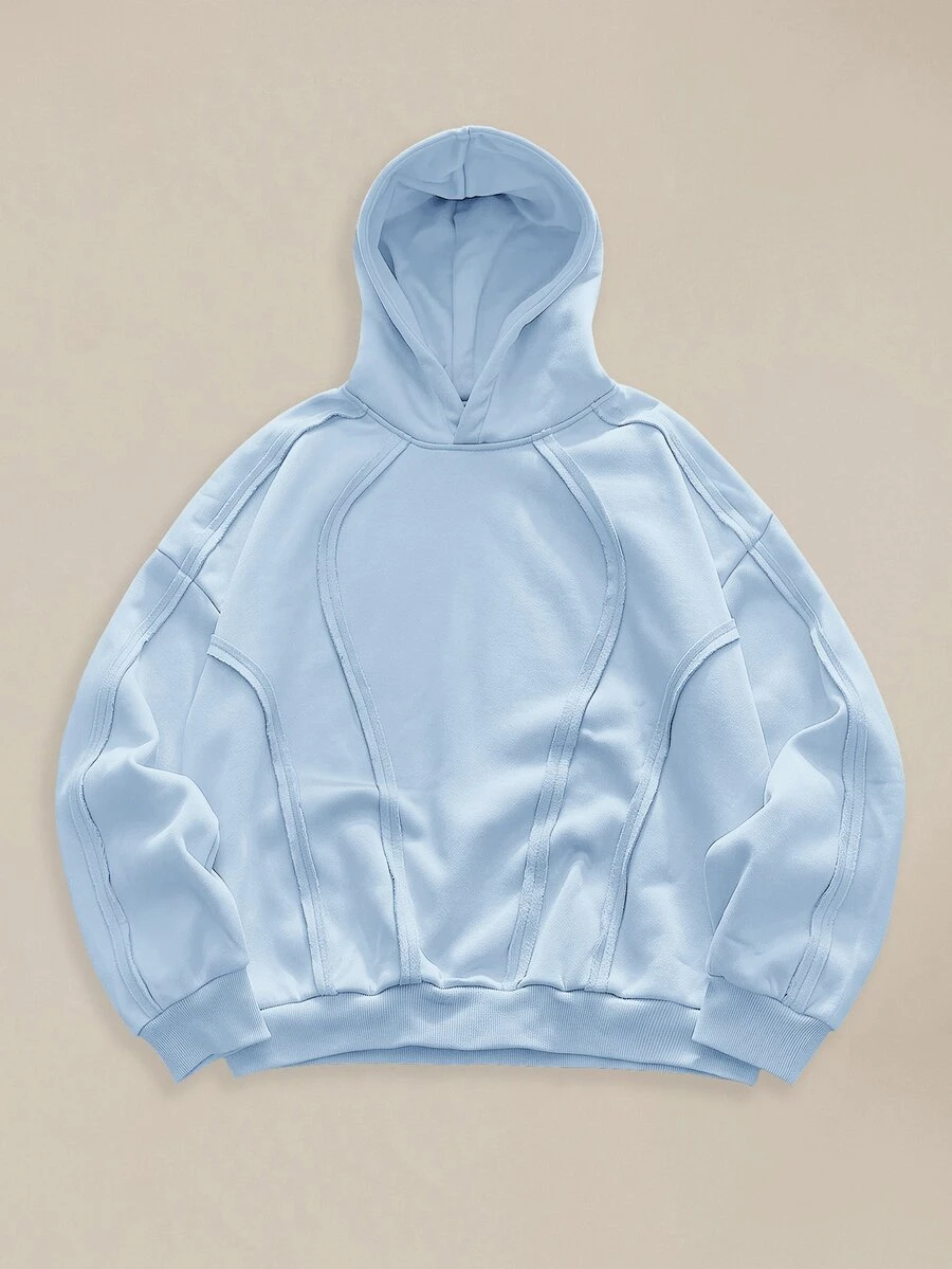 EASEVO Plus Size Men's Casual Daily Vacation Outdoor College Sports Patchwork Reverse Bone Hooded Sweatshirt - Baby Blue - View 1
