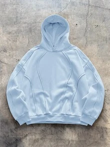 EASEVO Plus Size Men's Casual Daily Vacation Outdoor College Sports Patchwork Reverse Bone Hooded Sweatshirt - Baby Blue - View 6