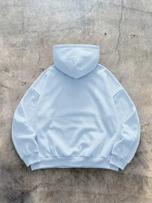 EASEVO Plus Size Men's Casual Daily Vacation Outdoor College Sports Patchwork Reverse Bone Hooded Sweatshirt - Baby Blue - View 5