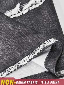 SHEIN [Denim Effect] 青少年女孩 2件組 短袖星星印花圓領T恤 & 牛仔效果印花寬腿褲，休閒時尚夏季套裝 - 白色 - 查看 10