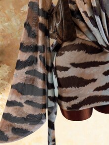 Amplova Romantic Sexy Vacation Beige Low-Cut Draped Neckline Bell Sleeve Bodycon Mini Dress Club Night Out Autumn - Brown - View 10