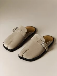 Hauture Women's Suede Flat Mules, Comfortable, Stylish, Versatile Split Toe Round Toe Mules - Grey - View 1