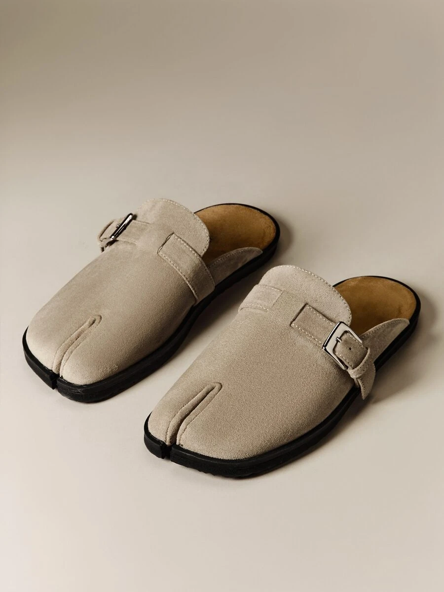 Hauture Women's Suede Flat Mules, Comfortable, Stylish, Versatile Split Toe Round Toe Mules - Grey - View 1