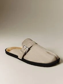 Hauture Women's Suede Flat Mules, Comfortable, Stylish, Versatile Split Toe Round Toe Mules - Grey - View 7