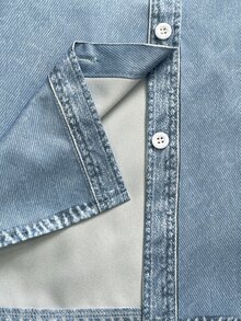 INAWLY [Denim Effect] 女款牛仔效果印花長袖襯衫 - 藍色 - 查看 4