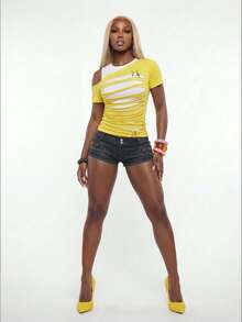 Modviera Women's Fashionable Yellow Tie-Dye Short Sleeve T-Shirt - Yellow - View 4