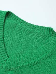 Claim Dot Men's Solid Color V-Neck Knitted Sweater Vest, Casual Back To School - Green - View 4