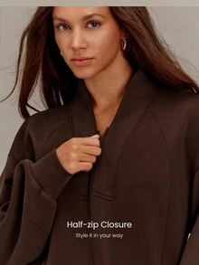 GLOWMODE SoftCalm Modal Glow Away 寬鬆版半拉鍊立領套頭衫，休閒日常夏季旅行穿搭 - 棕色 - 查看 3
