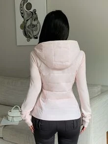DAZY 女款純色連帽拉鍊休閒百搭冬季旅行加厚外套 秋季夾克 - 粉色 - 查看 8