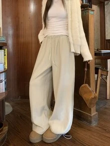 DAZY Women's Solid Color Drawstring Waist Casual Daily Sweatpants - Khaki - View 6