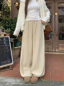DAZY Women's Solid Color Drawstring Waist Casual Daily Sweatpants - Khaki - View 8